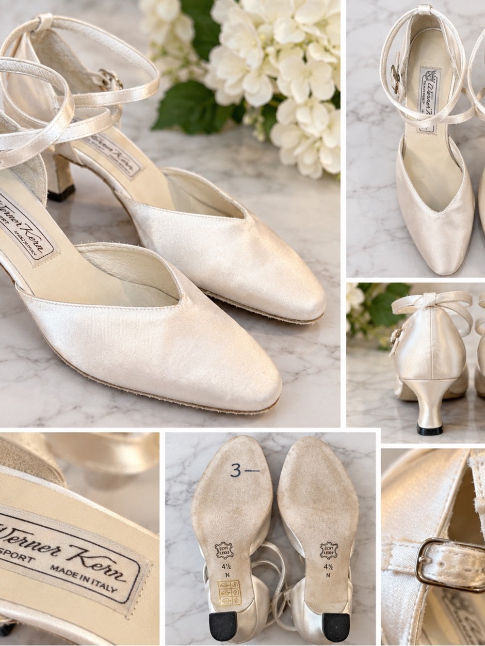 Werner Kern Tanzsport Dance Shoes Women 4.5 UK US 7 Ivory Satin Ballroom Bridal